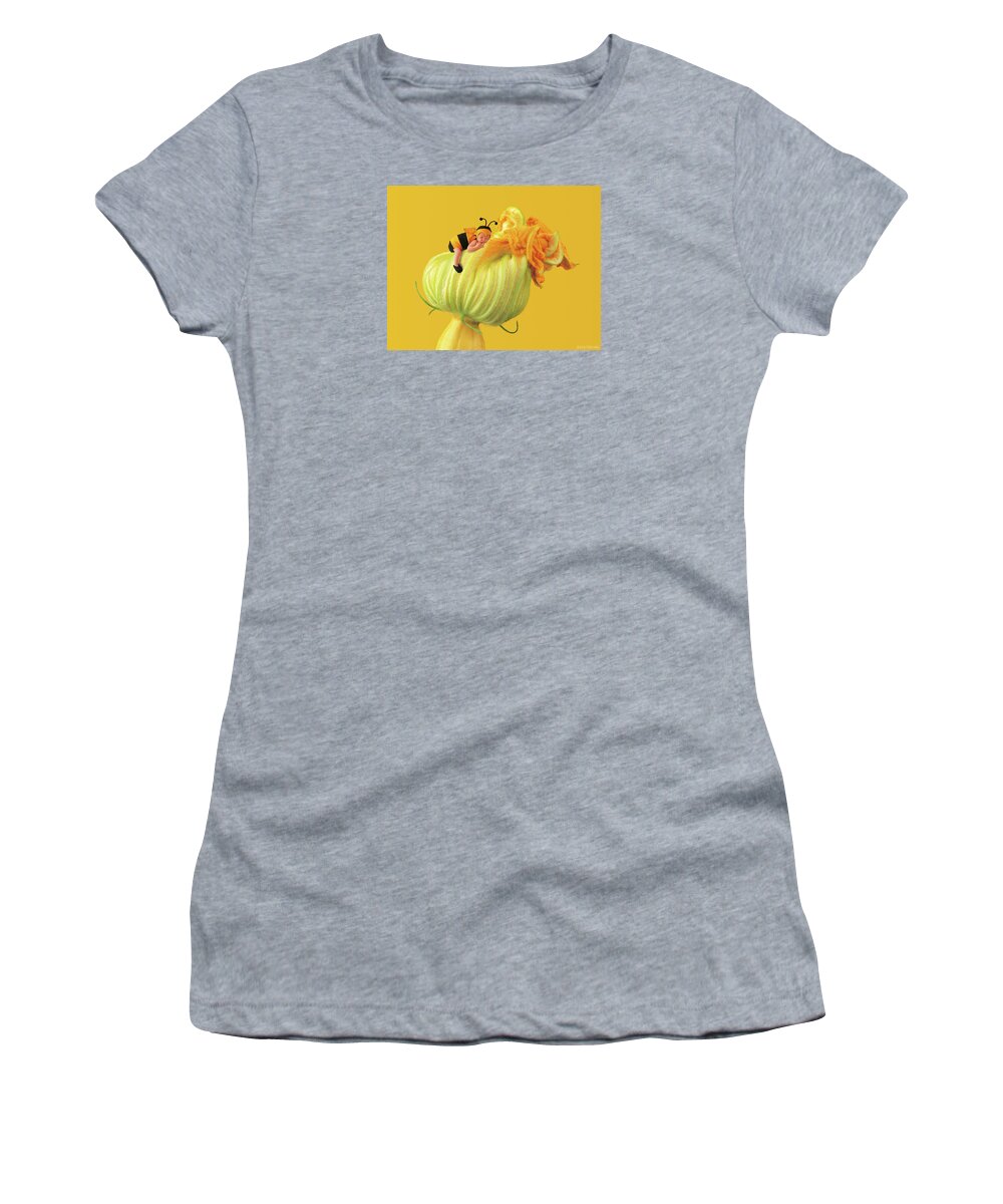 Yellow Women's T-Shirt featuring the photograph Baby Bee on a Pumpkin Flower by Anne Geddes