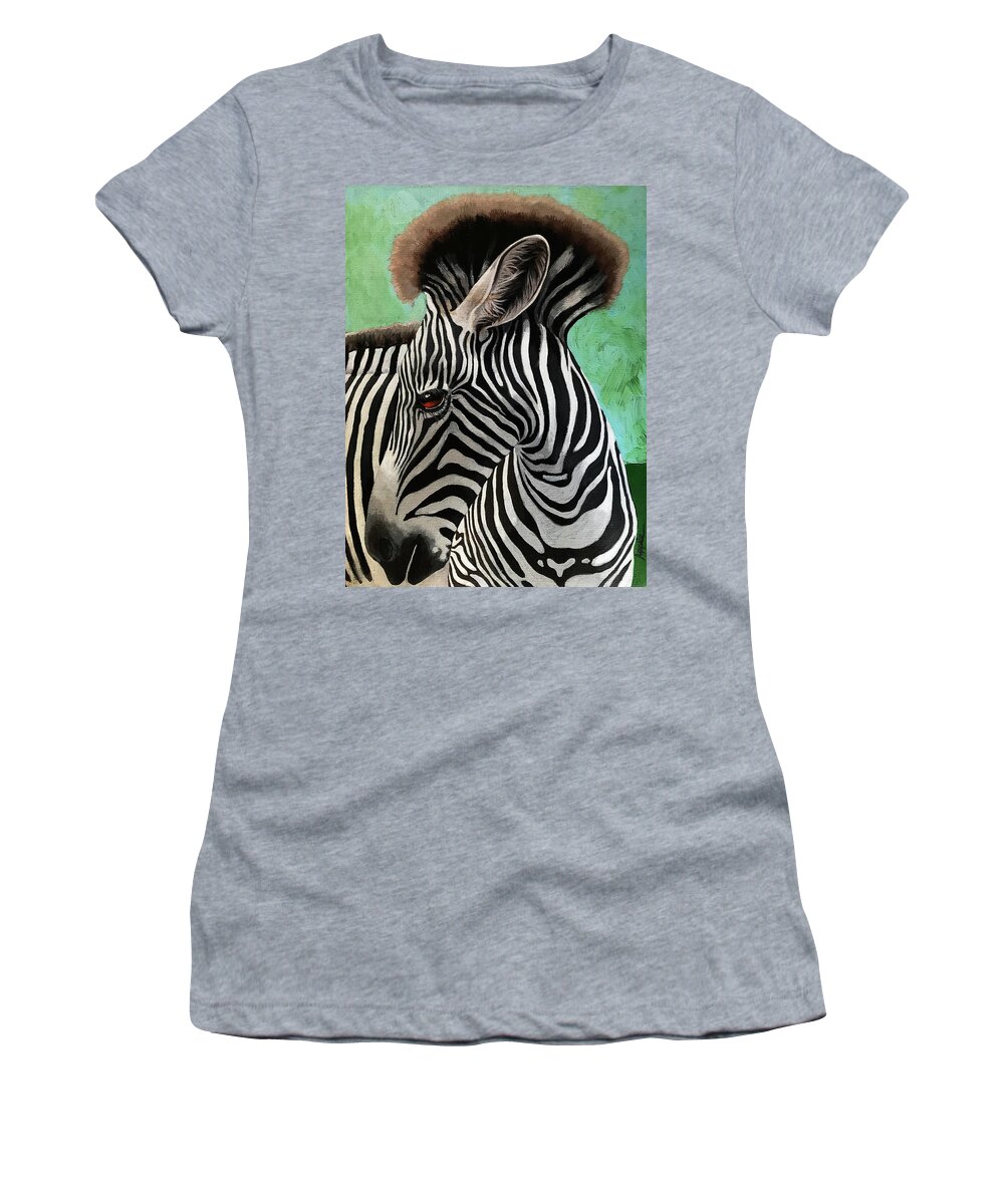 Wild Animal Women's T-Shirt featuring the painting Baby Zebra by Linda Apple