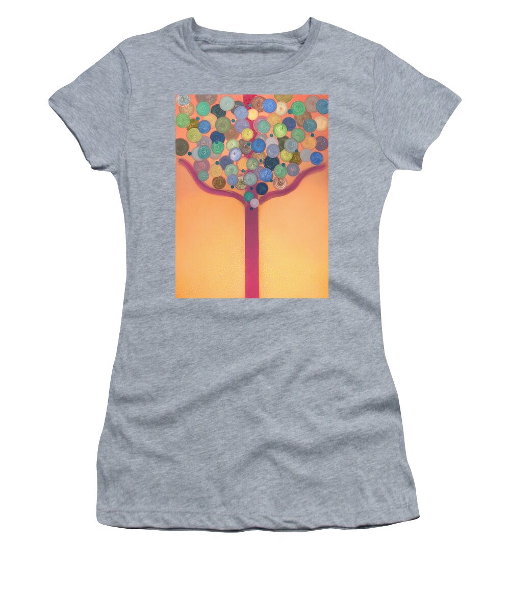 Circles Women's T-Shirt featuring the painting Babylonia--Azul by Fred Chuang
