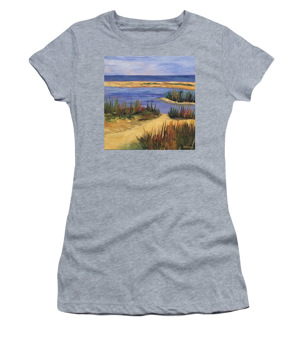 Water Women's T-Shirt featuring the painting Back Bay Beach by Jane Ricker