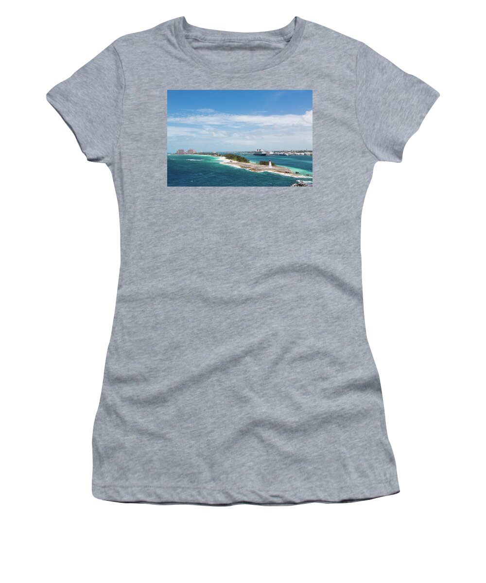 Architecture Women's T-Shirt featuring the photograph Bahamas Lighthouse with Nassau and Resort in Background by Darryl Brooks