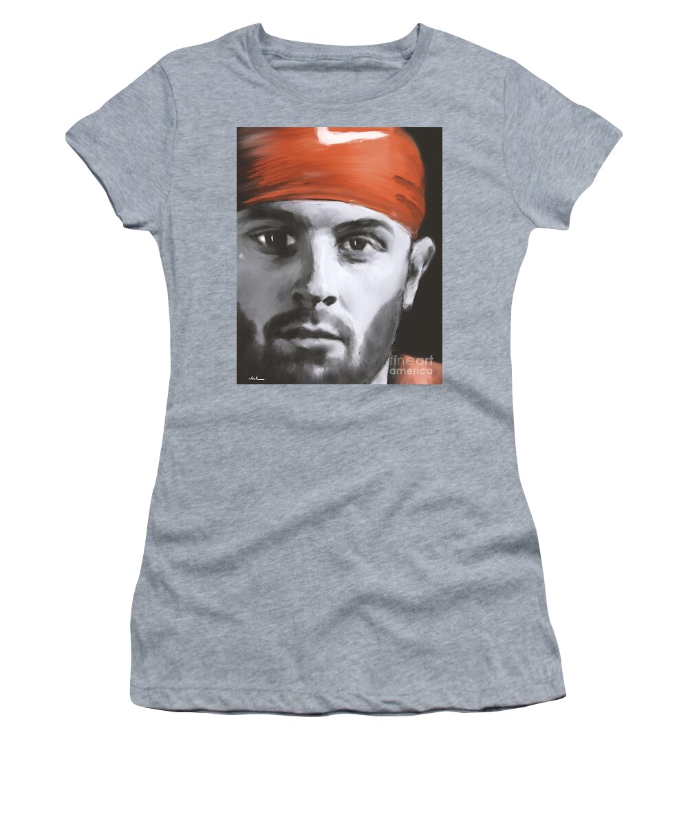 Baker Mayfield Women's T-Shirt featuring the painting Baker Mayfield NFL by Jack Bunds