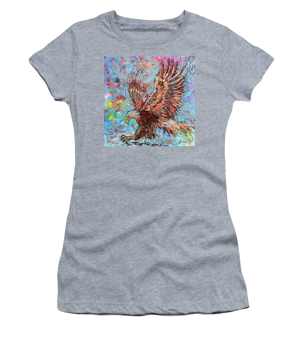 Bald Eagle Women's T-Shirt featuring the painting Bald Eagle Hunting by Jyotika Shroff