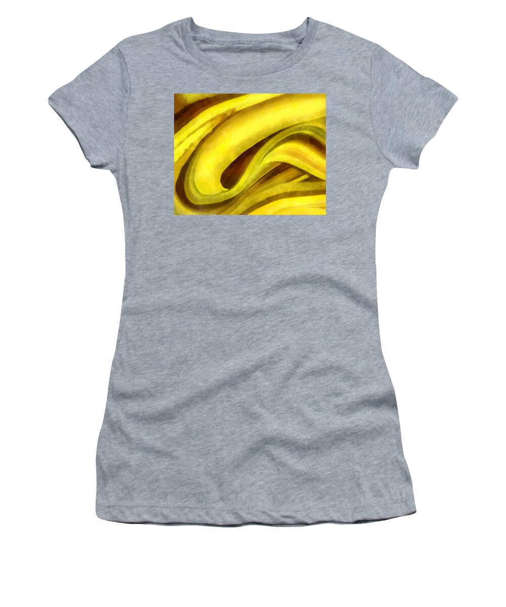 Banana Chocolate Cocoa Yellow Abstract Brown Painting Fruit Women's T-Shirt featuring the digital art Banana with Chocolate by Frances Miller
