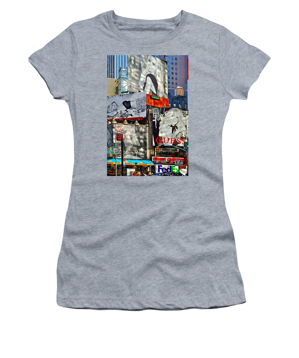 Brigitte Bardot Women's T-Shirt featuring the photograph Bardot at Times Square by Gwyn Newcombe