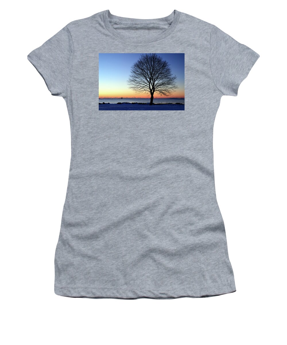 Great Women's T-Shirt featuring the photograph Bare Tree at Sunrise by James Kirkikis