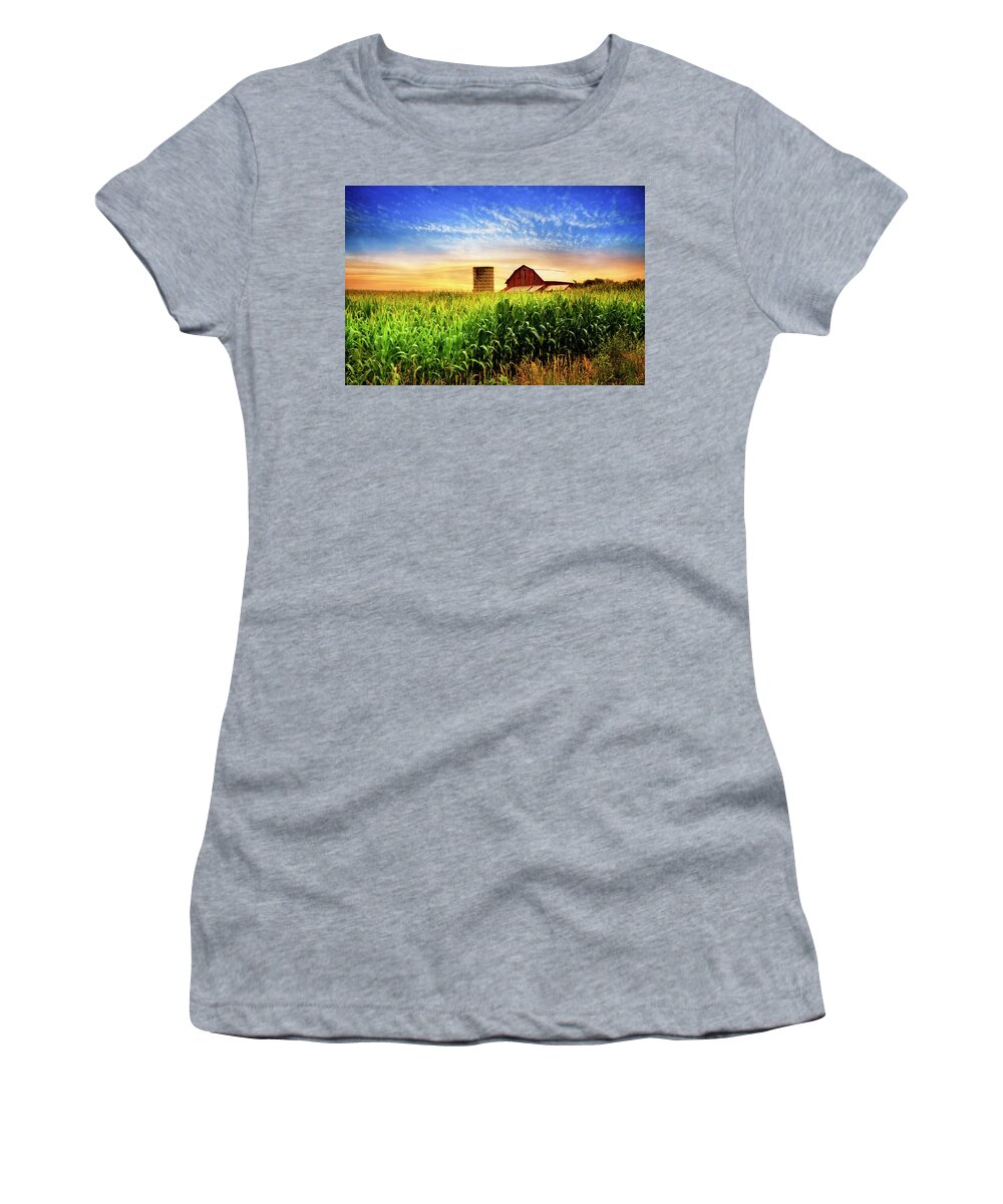 Appalachia Women's T-Shirt featuring the photograph Barn at the Farm at Sunset by Debra and Dave Vanderlaan