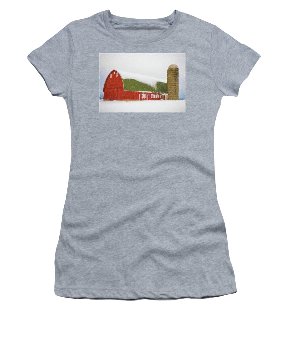 Barn Women's T-Shirt featuring the photograph Barn in Winter by John Roach