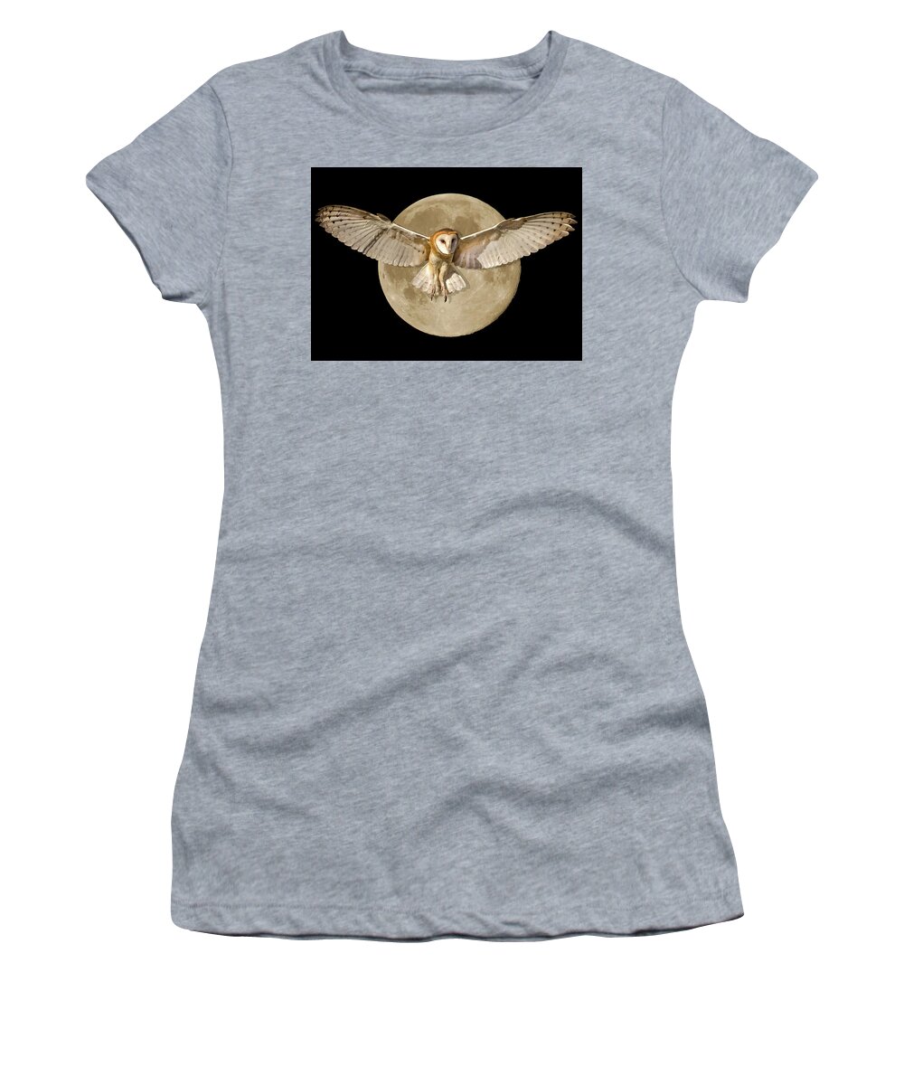 Barn Owl. Owls Women's T-Shirt featuring the photograph Barn Owl and Supermoon Composite by Dawn Key