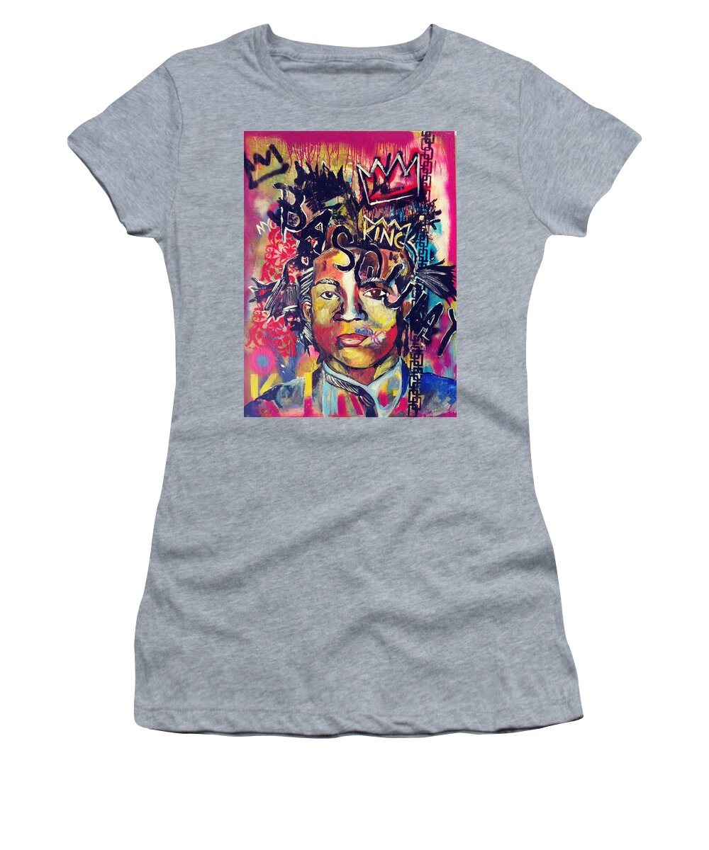 Basquiat Jean-micheal Women's T-Shirt featuring the painting Basquiat by Femme Blaicasso