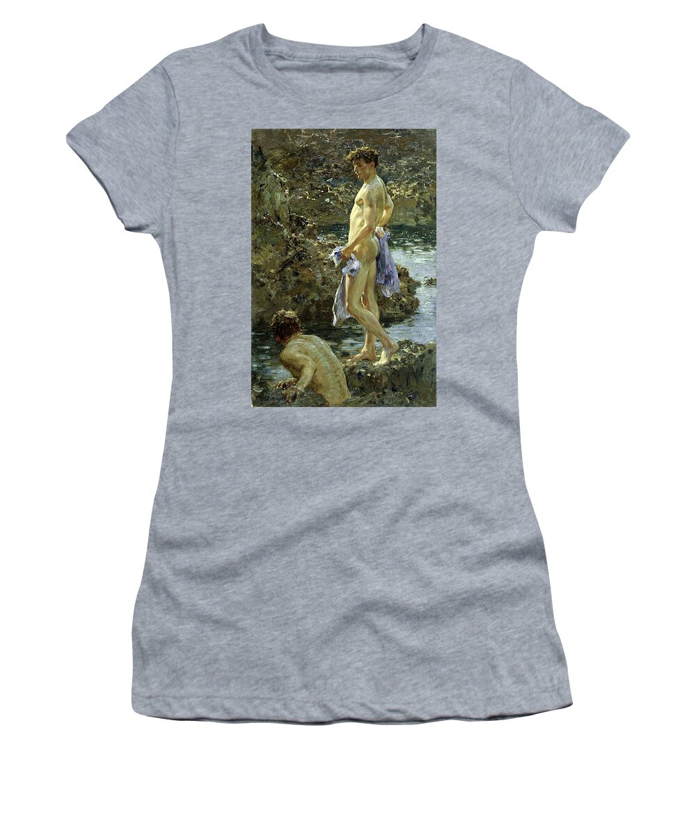 Bathing Group Women's T-Shirt featuring the painting Bathing Group of 1914 by Henry Scott Tuke