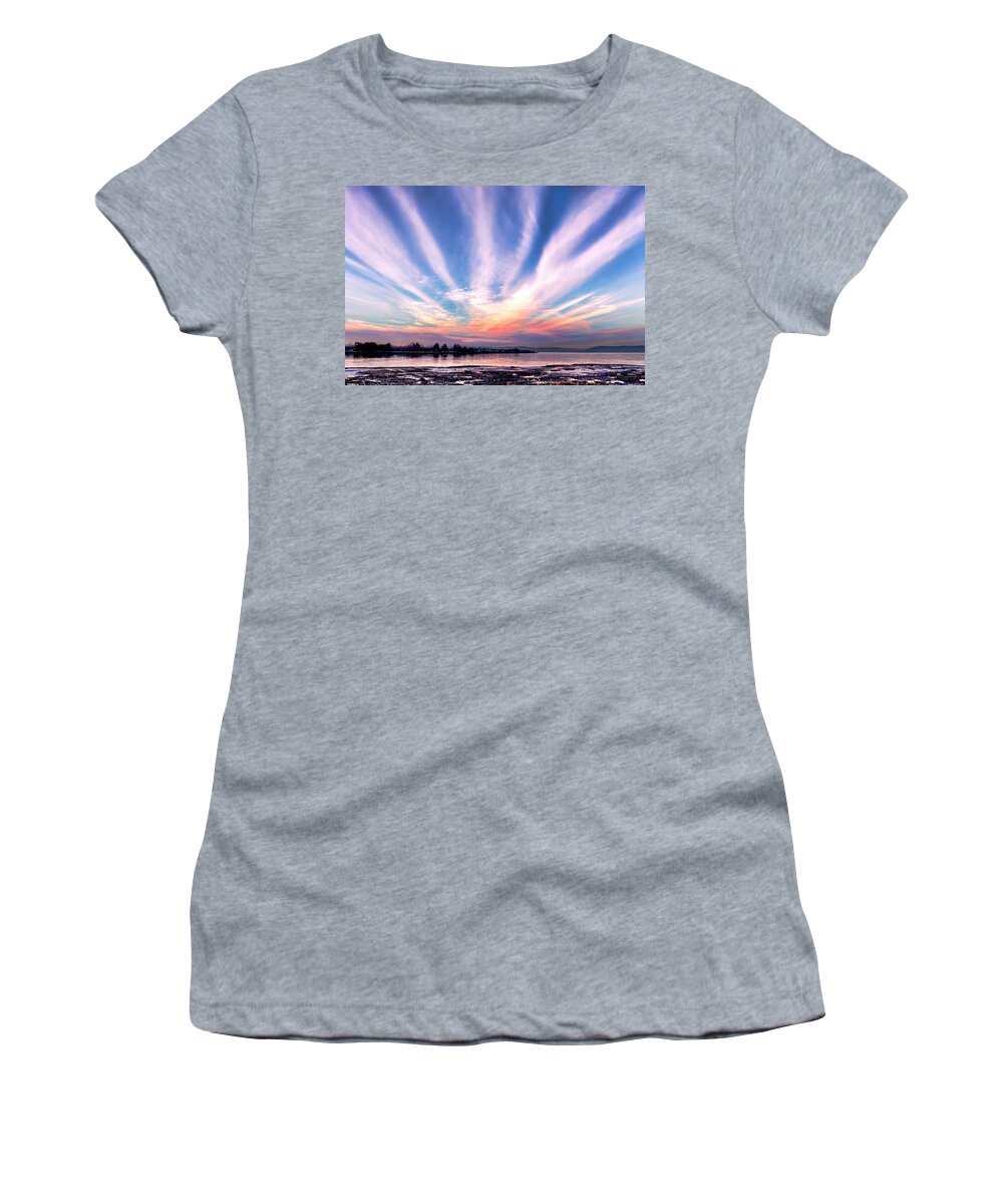 Bay Farm Island Sunrise Women's T-Shirt featuring the photograph Bay Farm Island Sunrise by Her Arts Desire