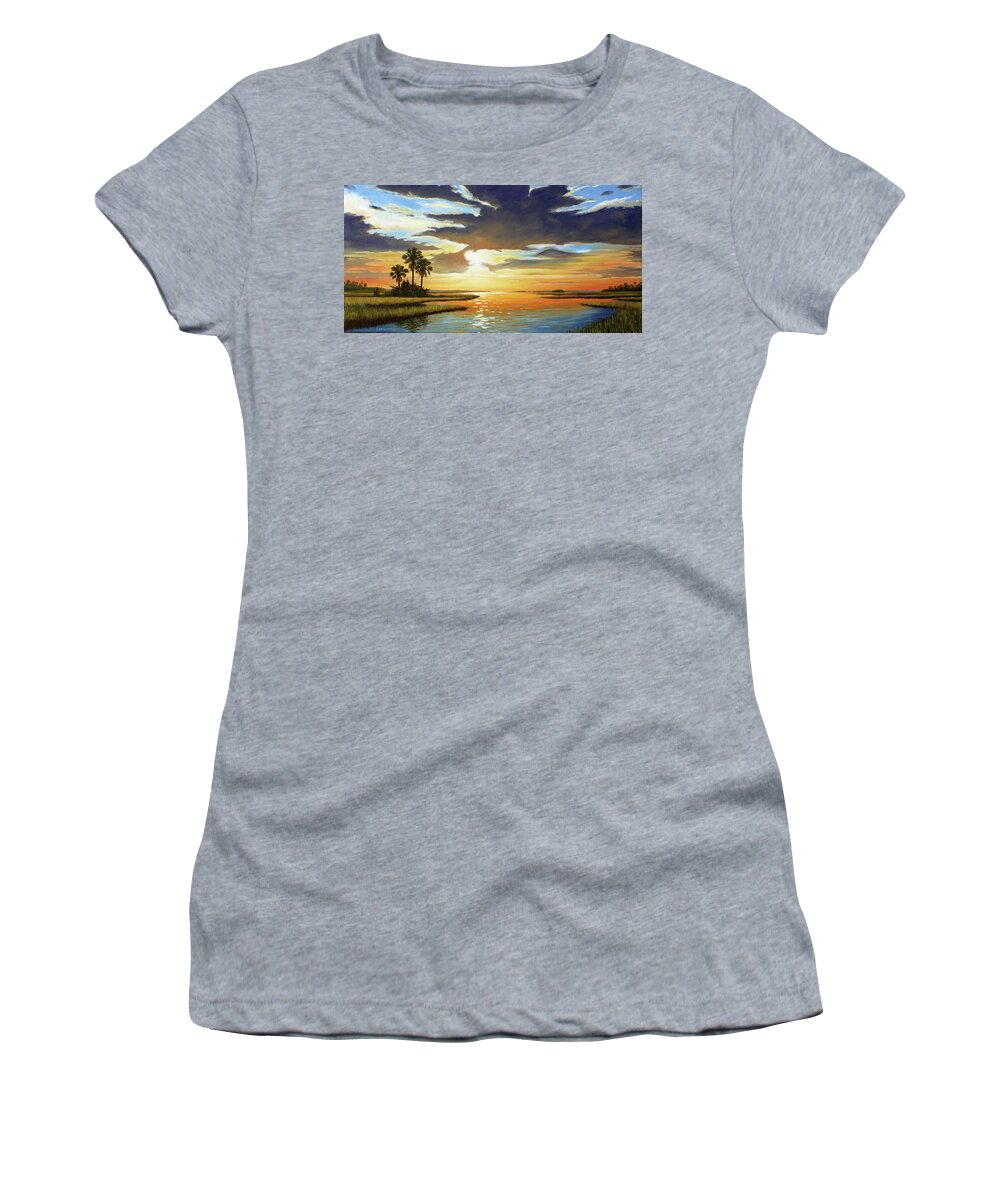 Florida Women's T-Shirt featuring the painting Bay Sunset by Rick McKinney