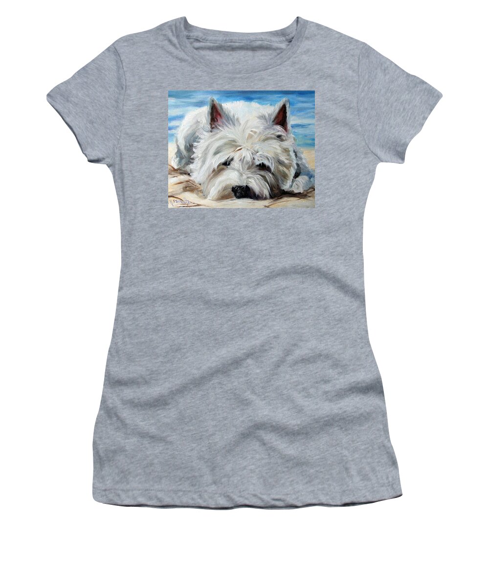 Art Women's T-Shirt featuring the painting Beach Bum by Mary Sparrow
