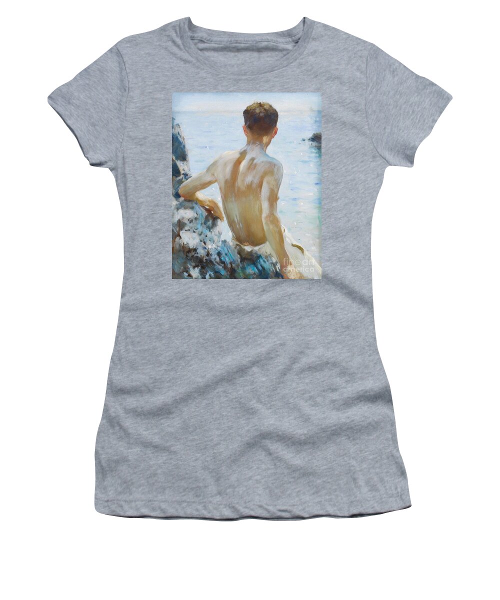 Henry Scott Tuke Women's T-Shirt featuring the painting Beach Study Of A Boy by MotionAge Designs