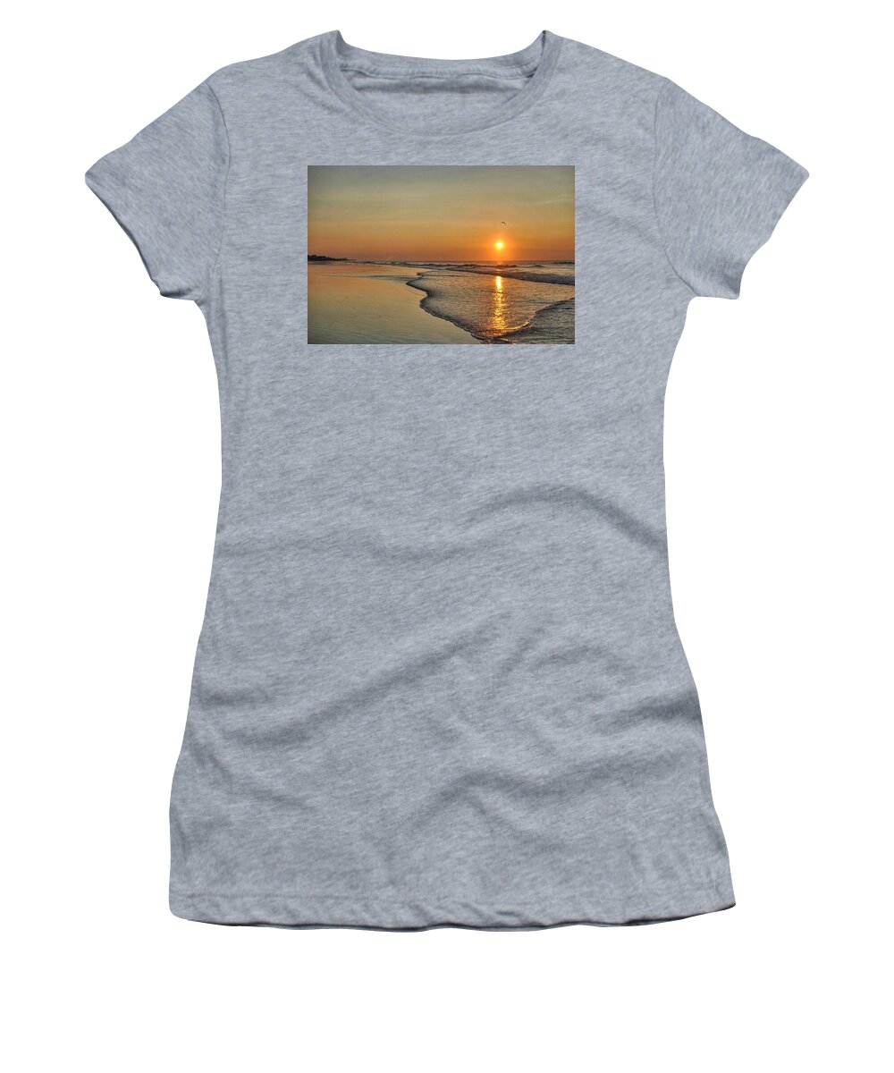Sunset Women's T-Shirt featuring the photograph Topsail NC Beach Sunrise by Doug Ash