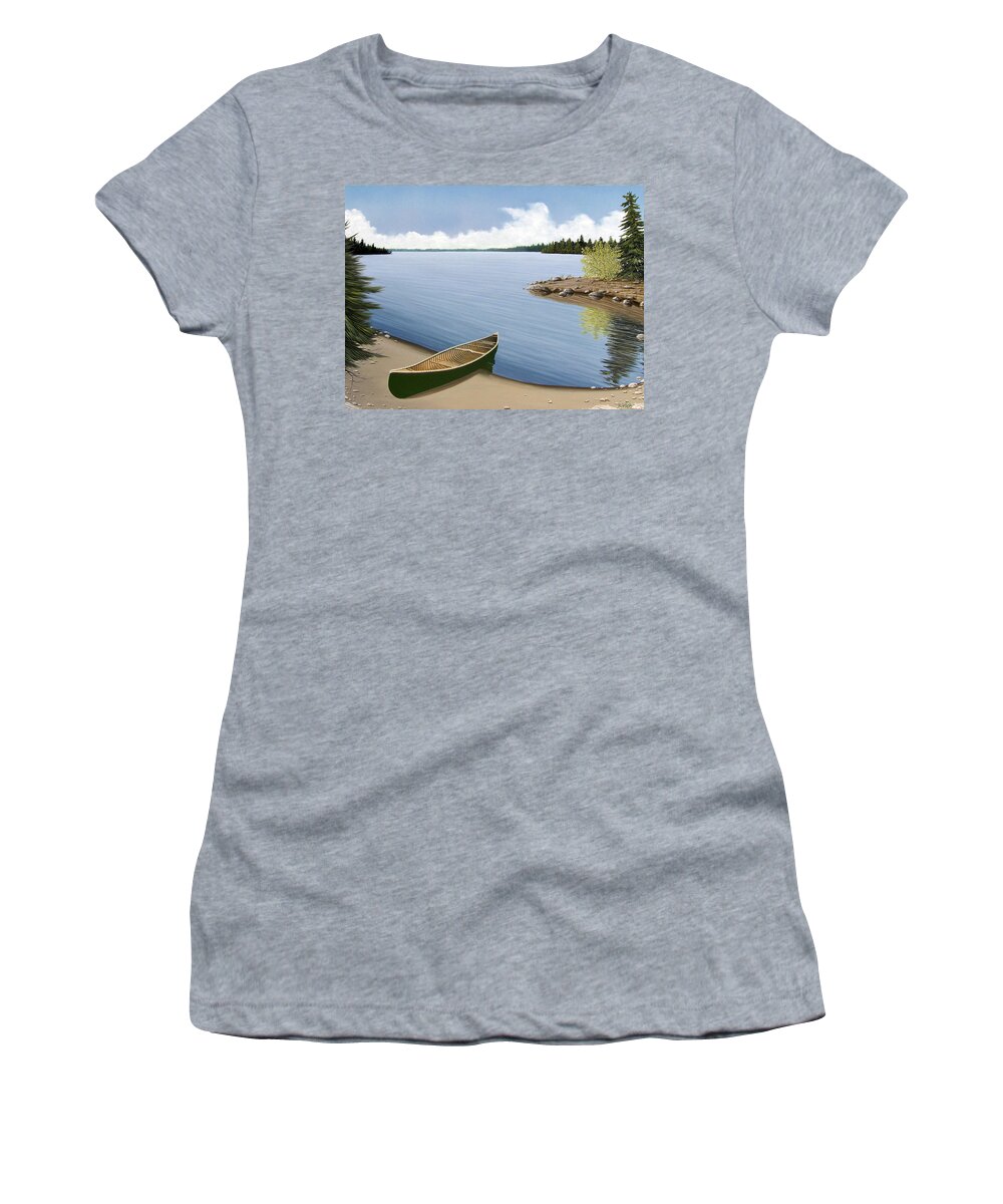 Canoe Women's T-Shirt featuring the painting Beached in Ontario by Kenneth M Kirsch
