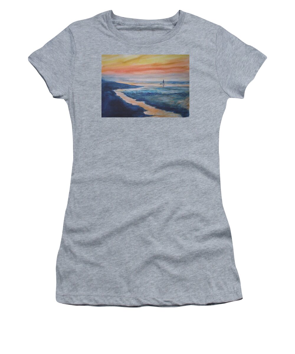 Sunset Women's T-Shirt featuring the painting Beachwalker by Bobby Walters