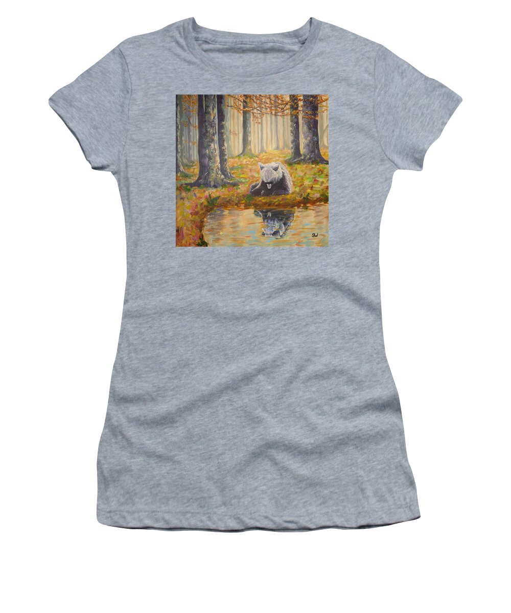 Art Women's T-Shirt featuring the painting Bear reflecting by Shirley Wellstead