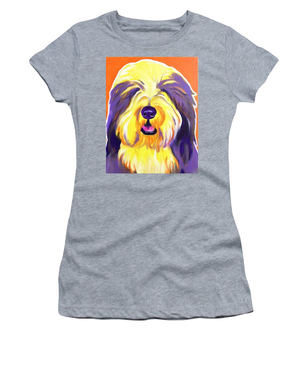 Bearded Collie Women's T-Shirt featuring the painting Bearded Collie - Banana by Dawg Painter