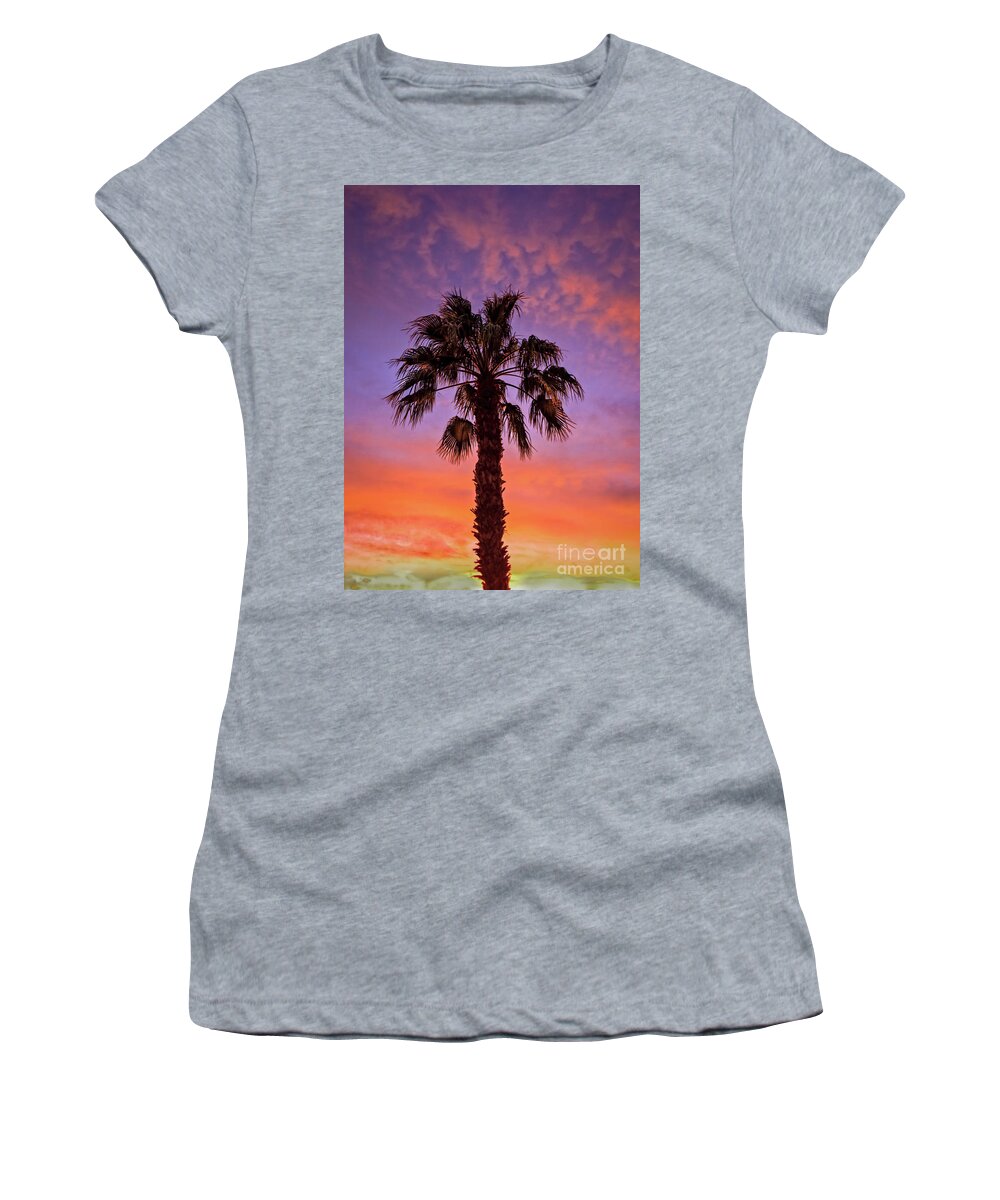 Sunrise Women's T-Shirt featuring the photograph Beautiful Palm Tree Silhouette by Robert Bales