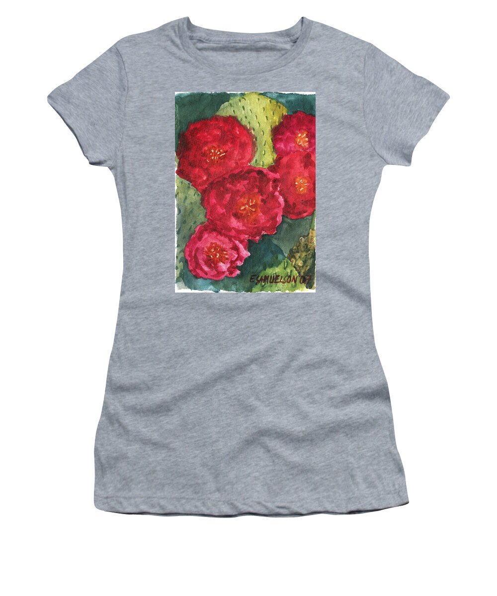 Beavertail Women's T-Shirt featuring the painting Beavertail Cactus by Eric Samuelson