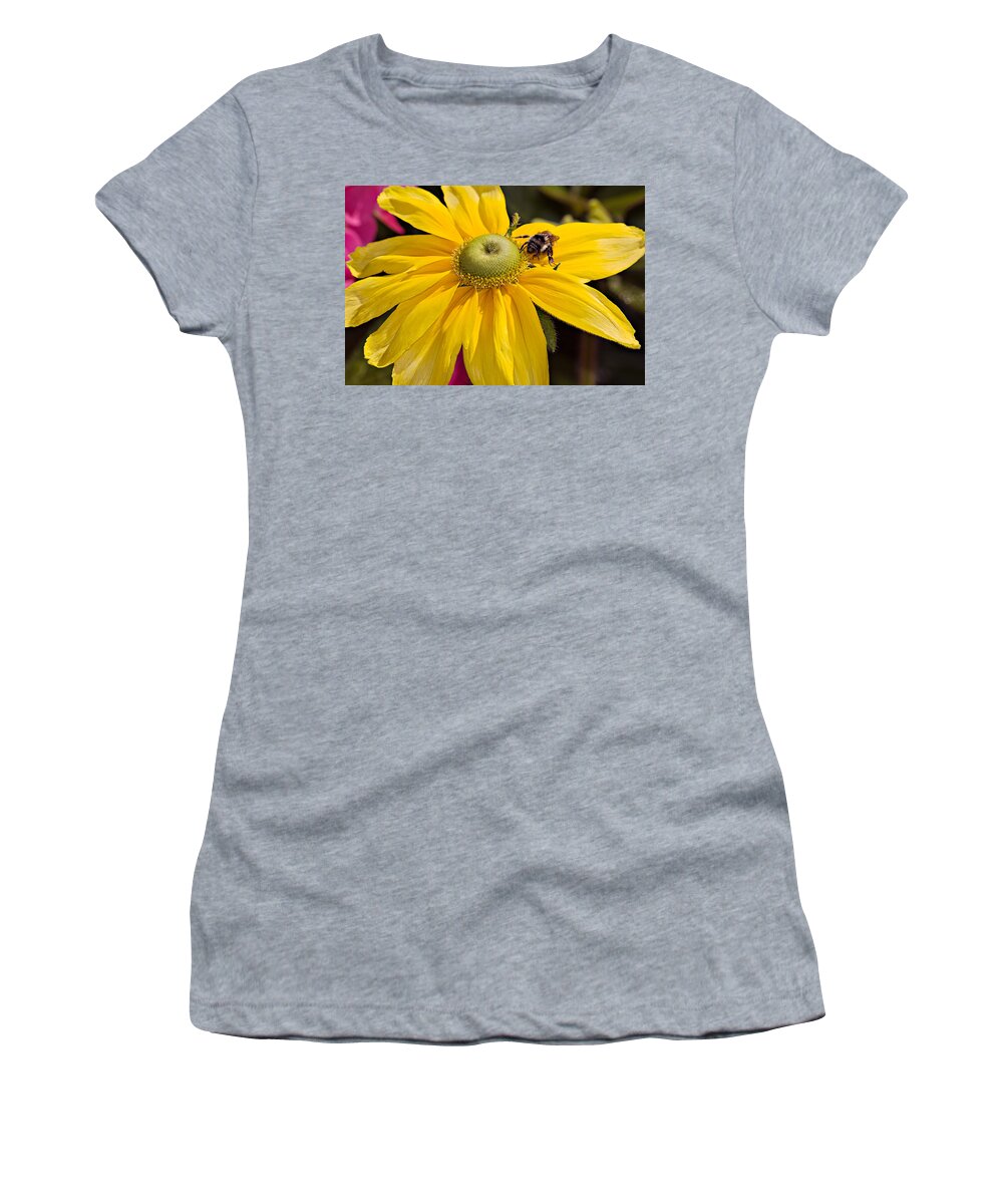 Flower Women's T-Shirt featuring the photograph Bee on Yellow Cosmo by Peter J Sucy