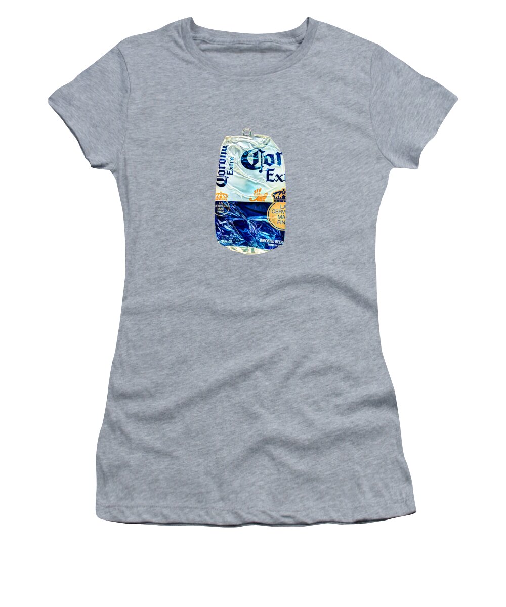 Beer Can Women's T-Shirt featuring the photograph Beer Can Extra Blue Crushed on Plywood 81 by YoPedro