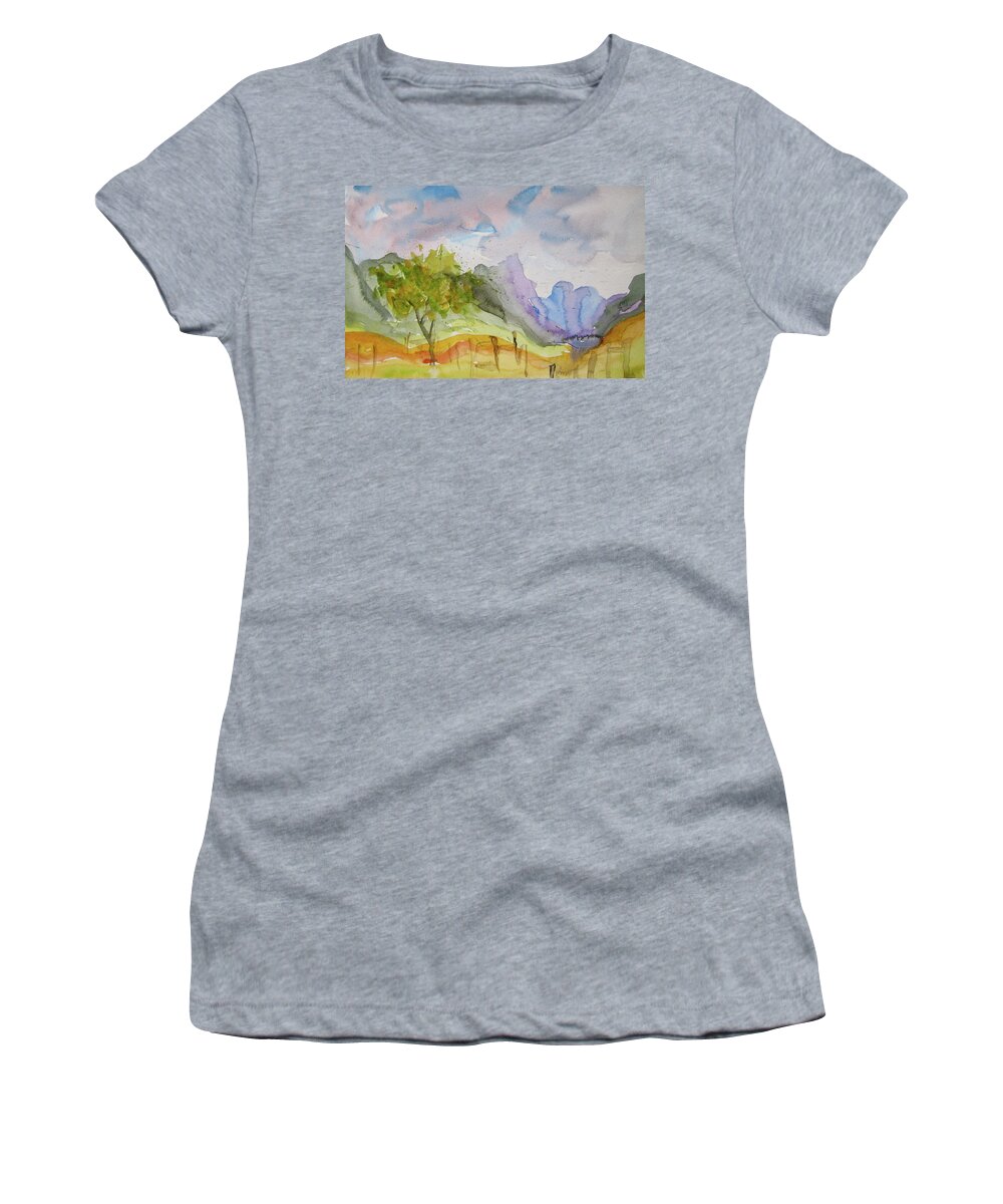 Landscape Women's T-Shirt featuring the painting Behind Overland Sheepskin by Beverley Harper Tinsley