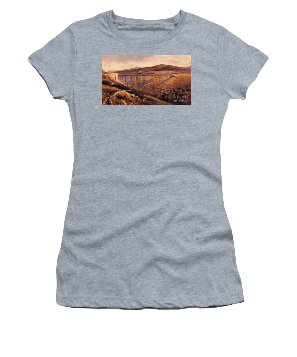 John Osborn Brown - Belah Viaduct Women's T-Shirt featuring the painting Belah Viaduct by MotionAge Designs