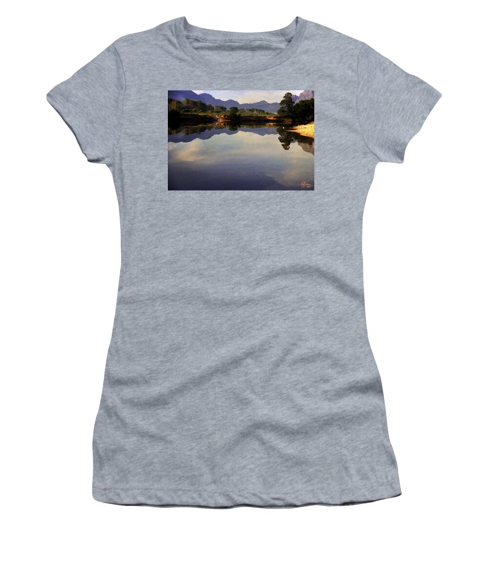 River Women's T-Shirt featuring the digital art Berg River Reflections by Vincent Franco