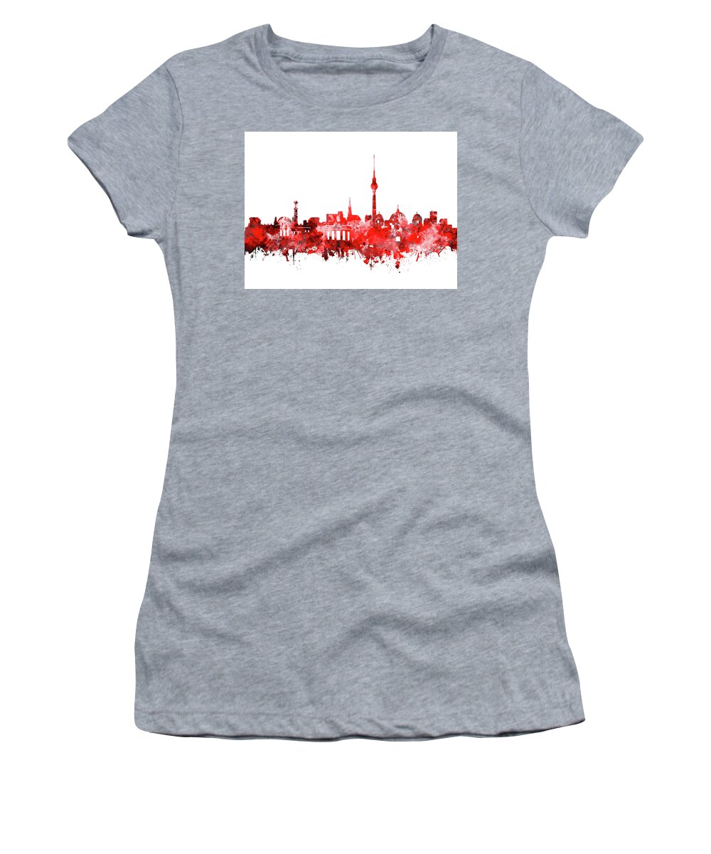 Berlin Women's T-Shirt featuring the digital art Berlin City Skyline Red by Bekim M