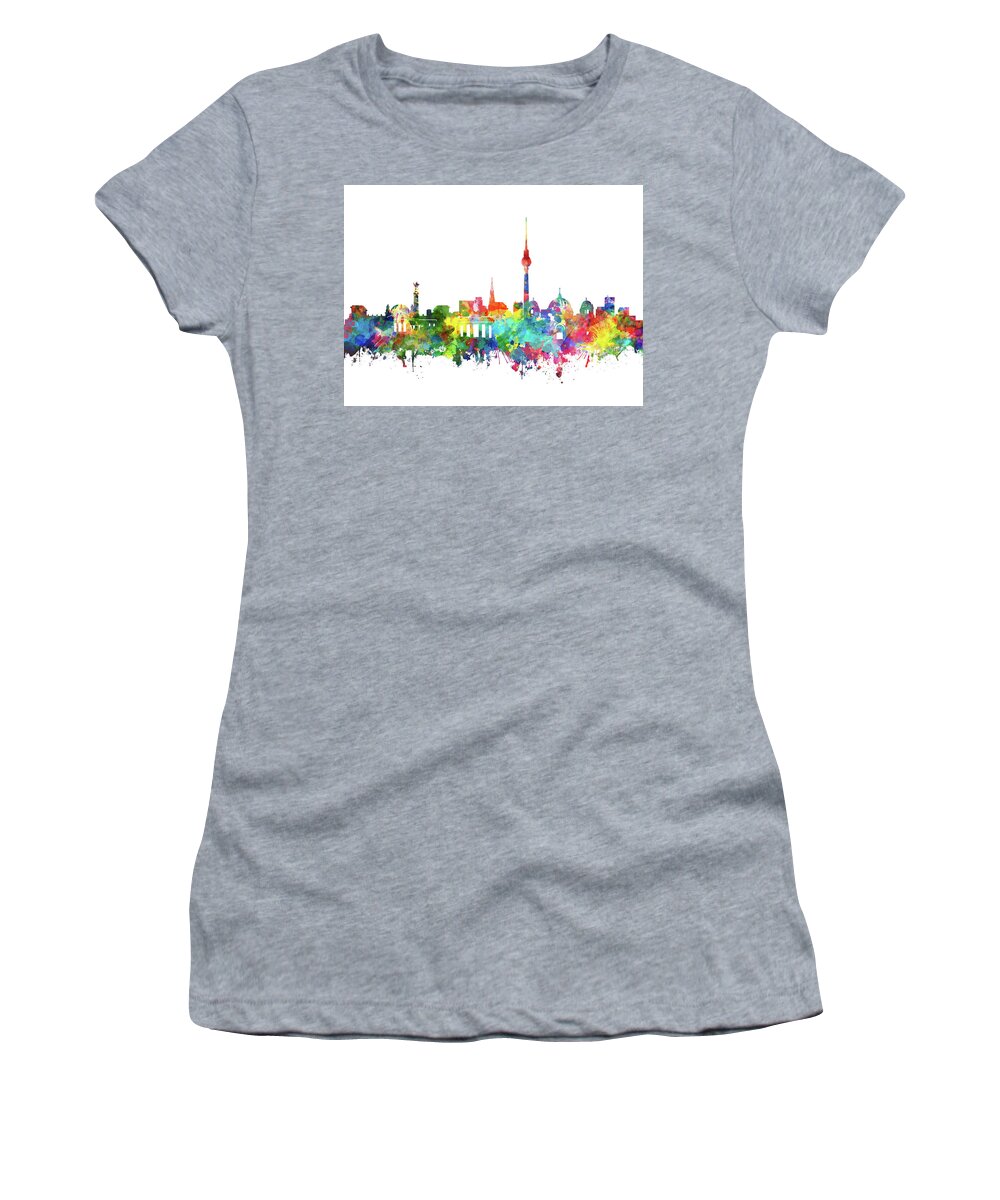 Berlin Women's T-Shirt featuring the digital art Berlin City Skyline Watercolor by Bekim M
