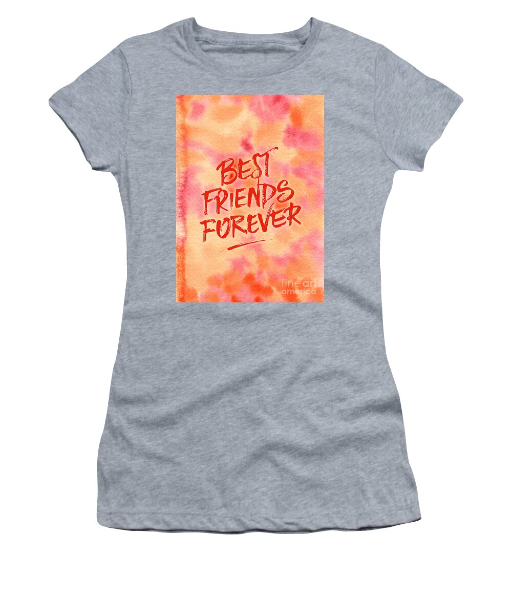 Best Friends Forever Women's T-Shirt featuring the painting Best Friends Forever Handpainted Abstract Watercolor Pink Orange by Beverly Claire Kaiya