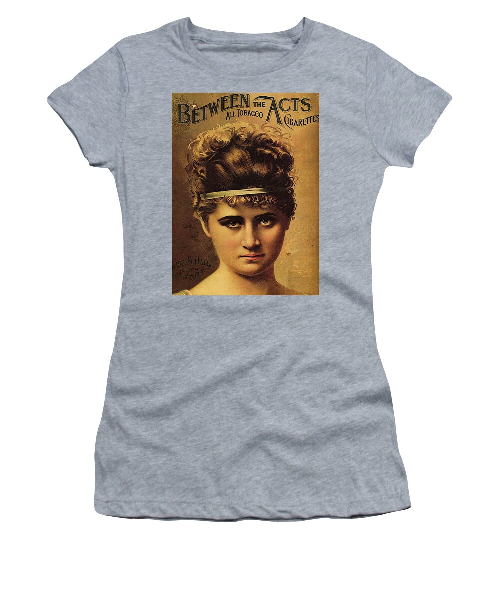 Between The Acts Women's T-Shirt featuring the mixed media Between The Acts - All Tobacco Cigarettes - Vintage Advertising Poster by Studio Grafiikka