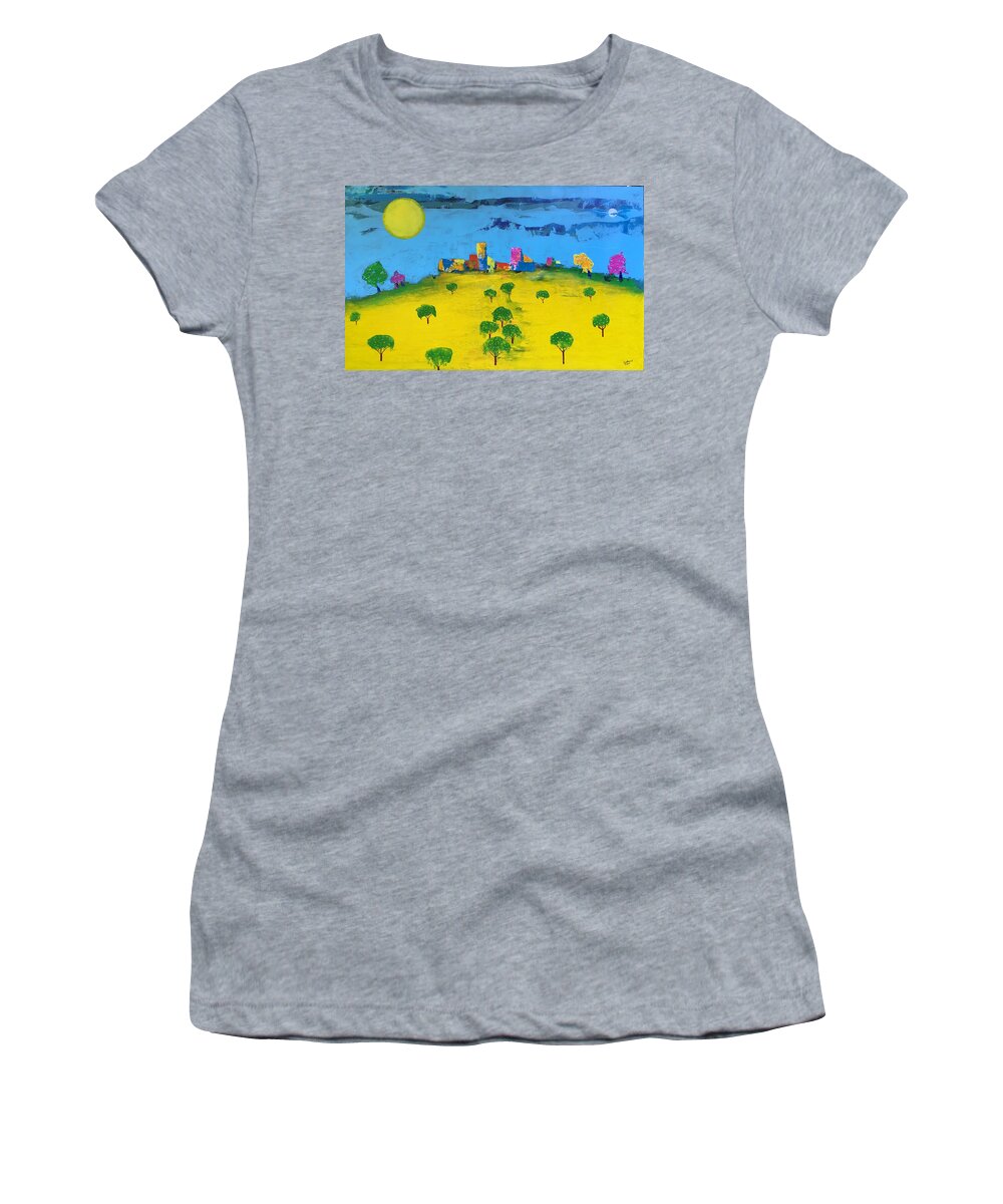 Lemons Women's T-Shirt featuring the painting Beyond the Lemon Grove by Lew Hagood