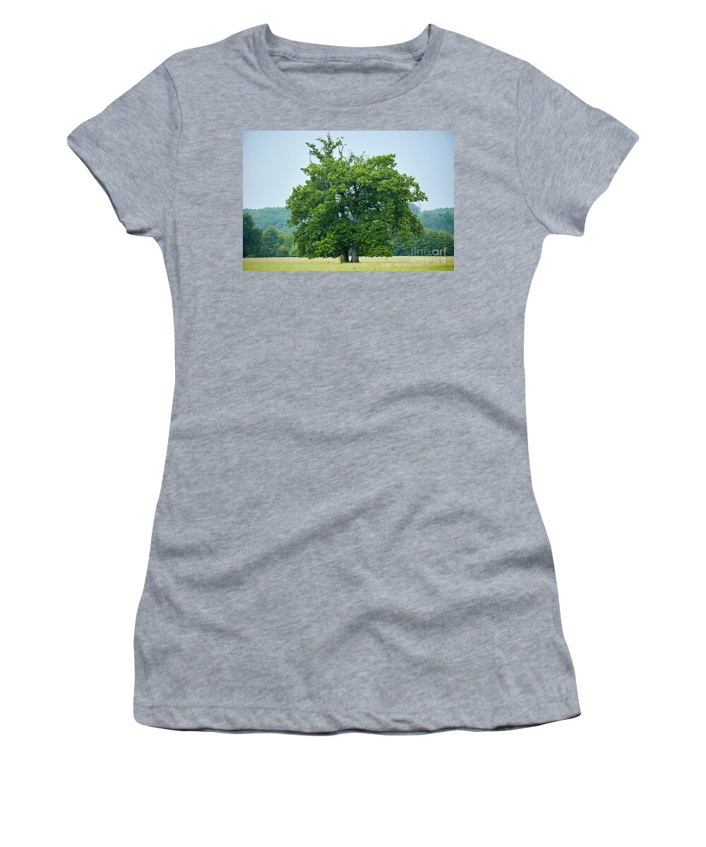 Beautiful Women's T-Shirt featuring the photograph Big old oak tree on a meadow by Ragnar Lothbrok