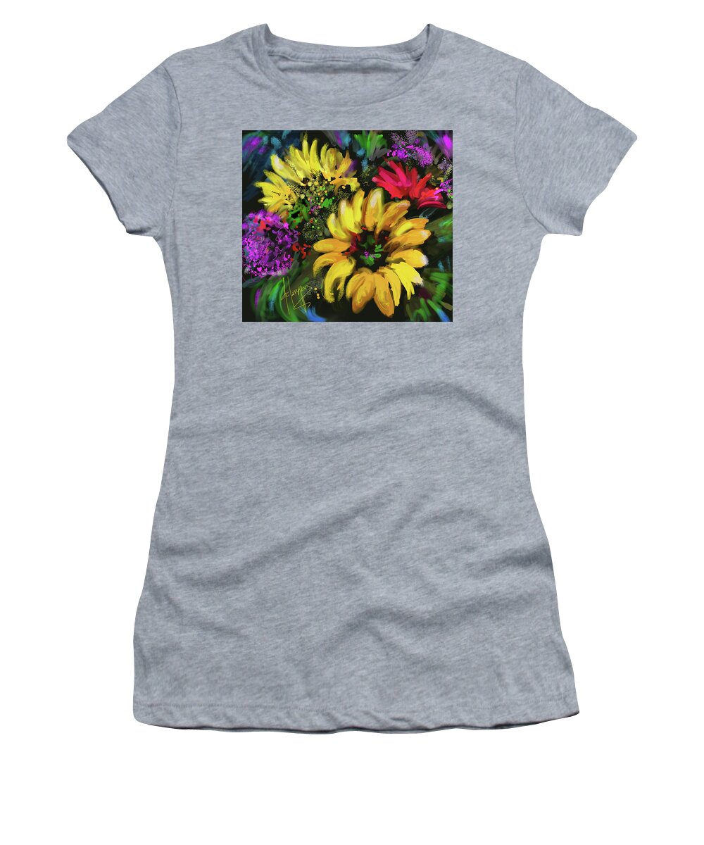 Dc Langer Women's T-Shirt featuring the painting Big Yellow Flower by DC Langer