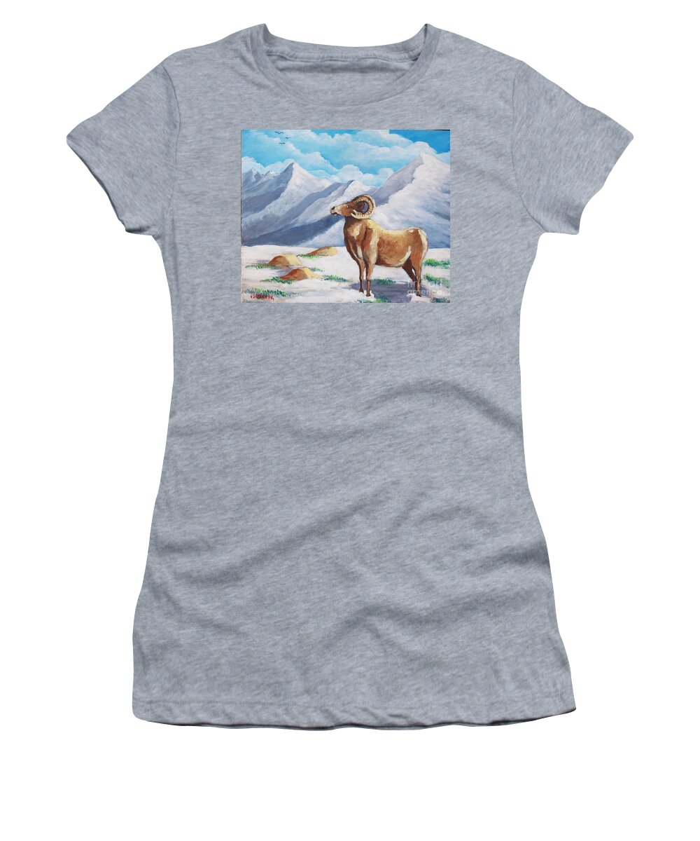 Bighorn Women's T-Shirt featuring the painting Bighorn Kam by Jean Pierre Bergoeing