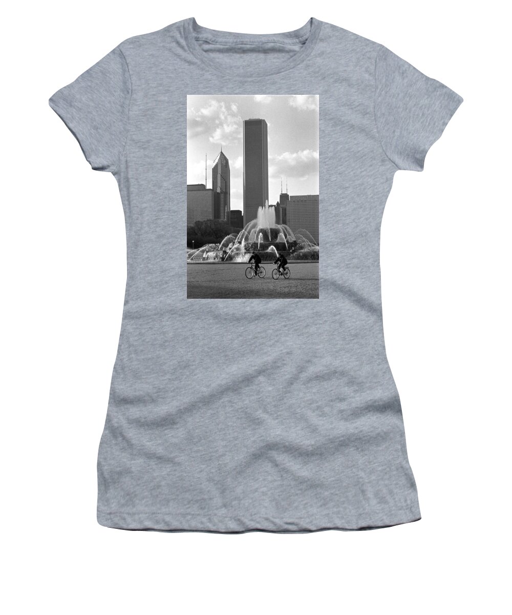 Black/white Women's T-Shirt featuring the photograph Bikers by Carol Neal-Chicago