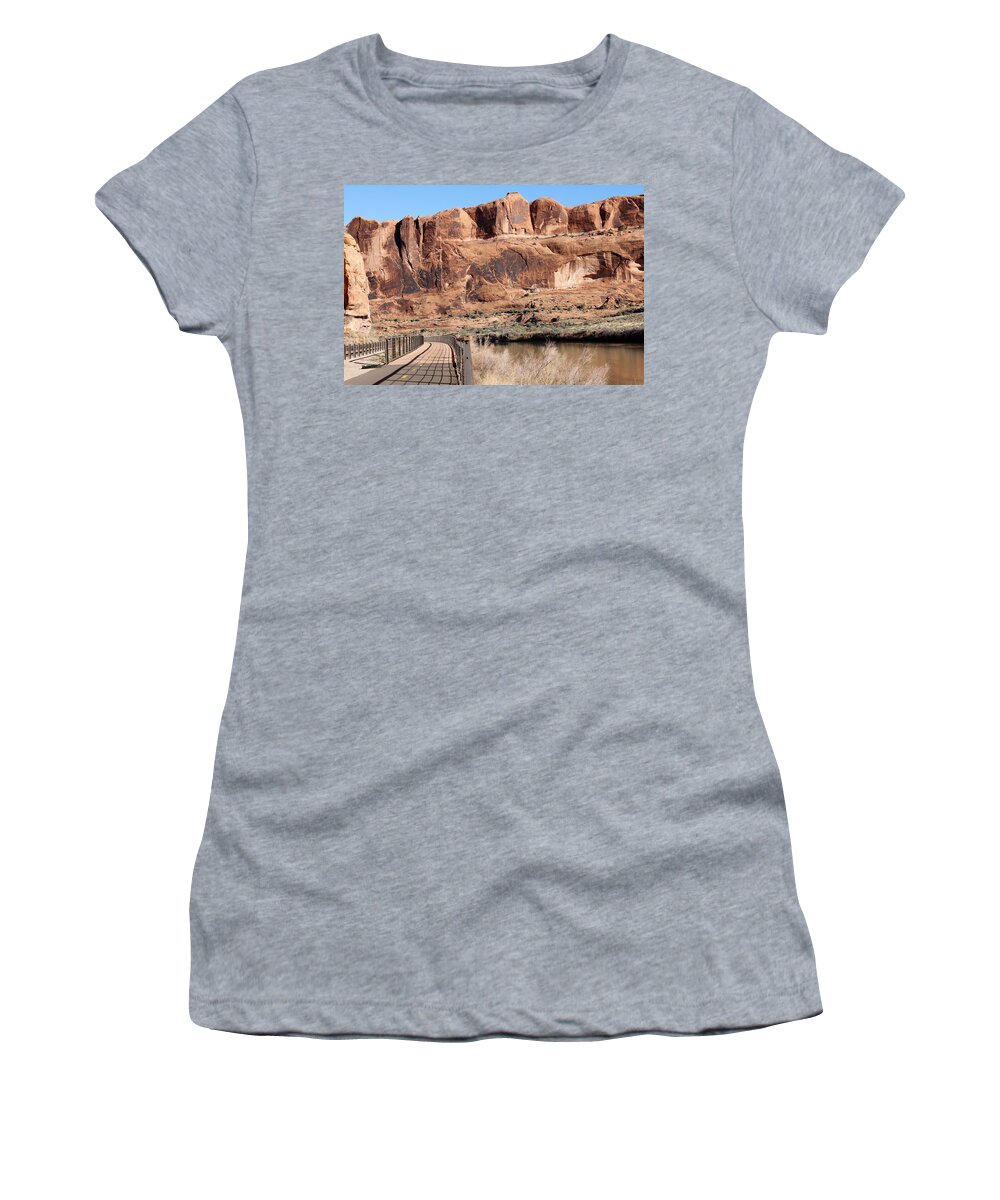 Colorado Riverway Women's T-Shirt featuring the photograph Biking Along the Colorado Riverway in Utah by Christy Pooschke