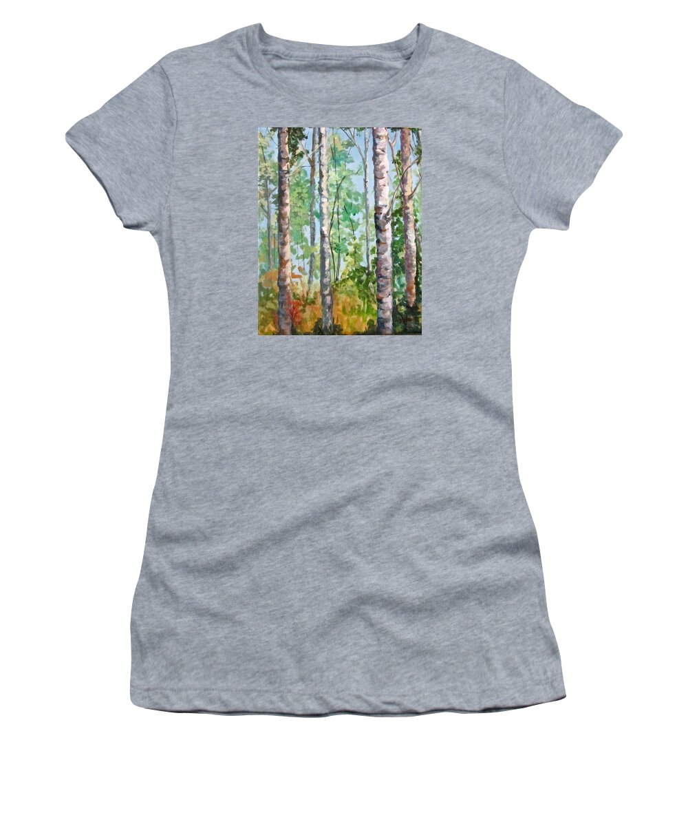 Landscape Women's T-Shirt featuring the painting Birch by Barbara O'Toole