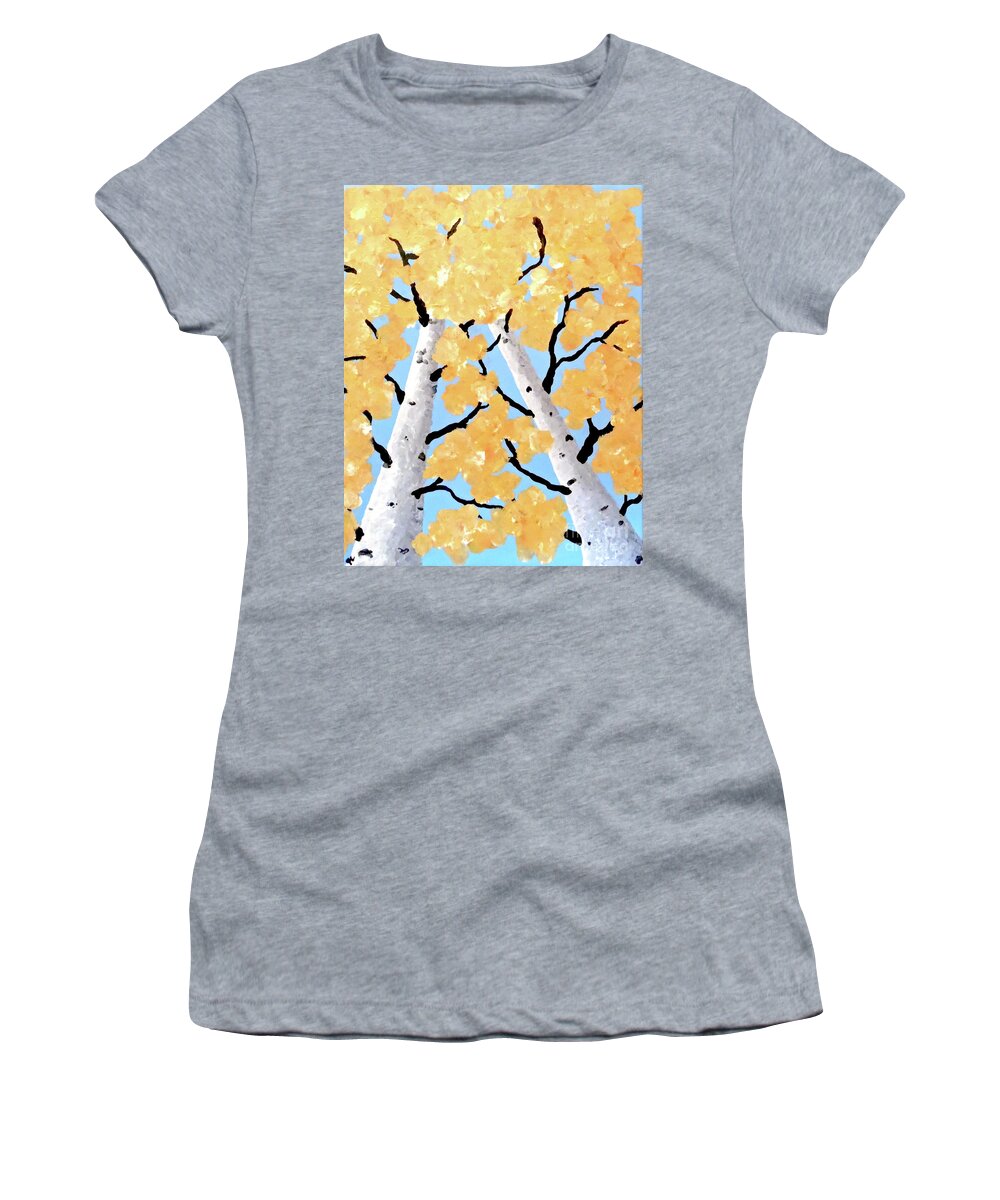 Birch Trees Women's T-Shirt featuring the painting Birch Trees II by Jilian Cramb - AMothersFineArt