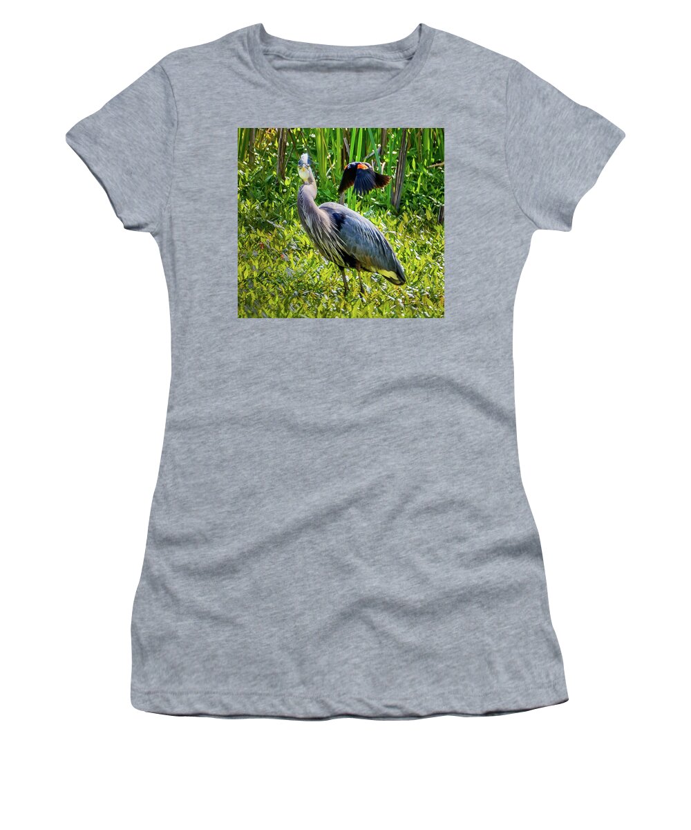 Heron Women's T-Shirt featuring the photograph Bird Battles by Jerry Cahill