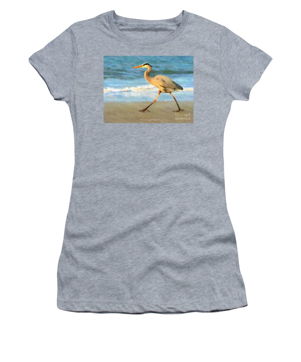 Blue Heron Women's T-Shirt featuring the painting Bird with a Purpose by Chris Armytage