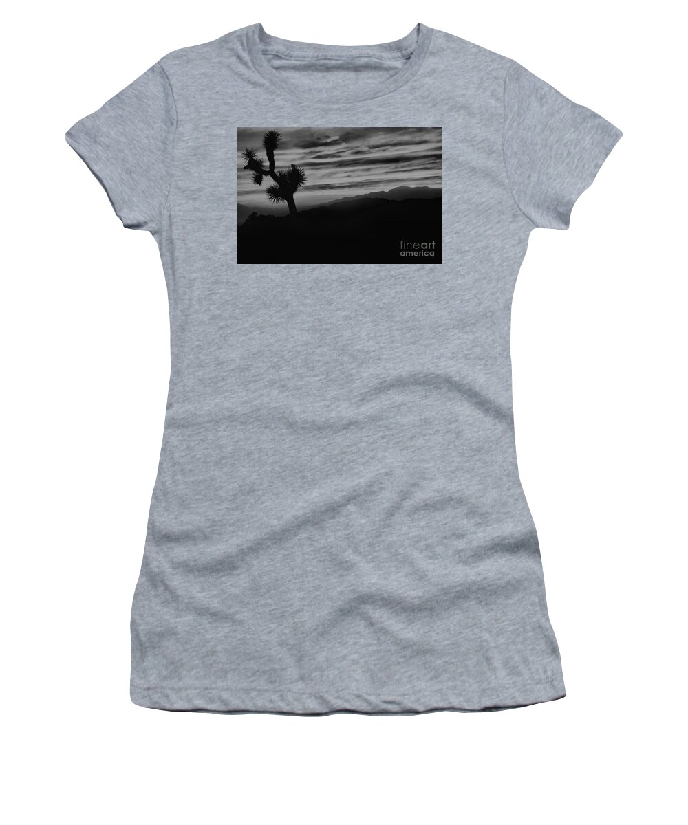 Black And White Women's T-Shirt featuring the photograph Black And White Joshua Tree Sunset by Adam Jewell