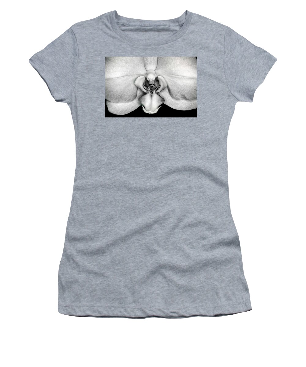 Orchid Women's T-Shirt featuring the photograph Black and White Orchid by The Flying Photographer