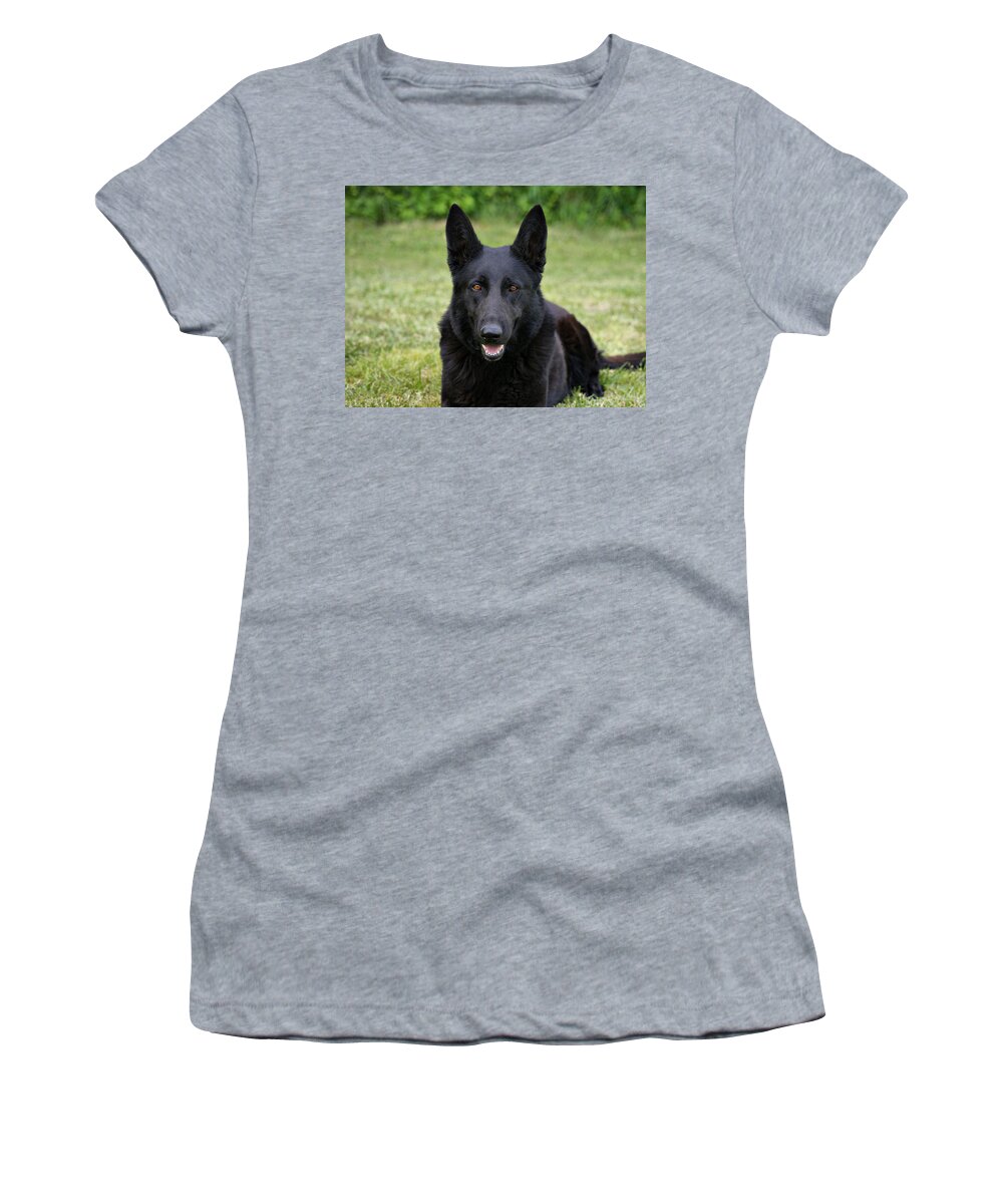 German Shepherd Dog Women's T-Shirt featuring the photograph Black German Shepherd Dog II by Sandy Keeton