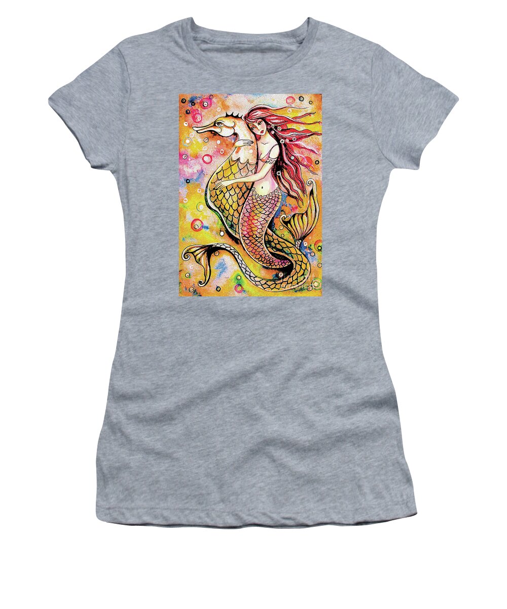 Sea Goddess Women's T-Shirt featuring the painting Black Sea Mermaid by Eva Campbell