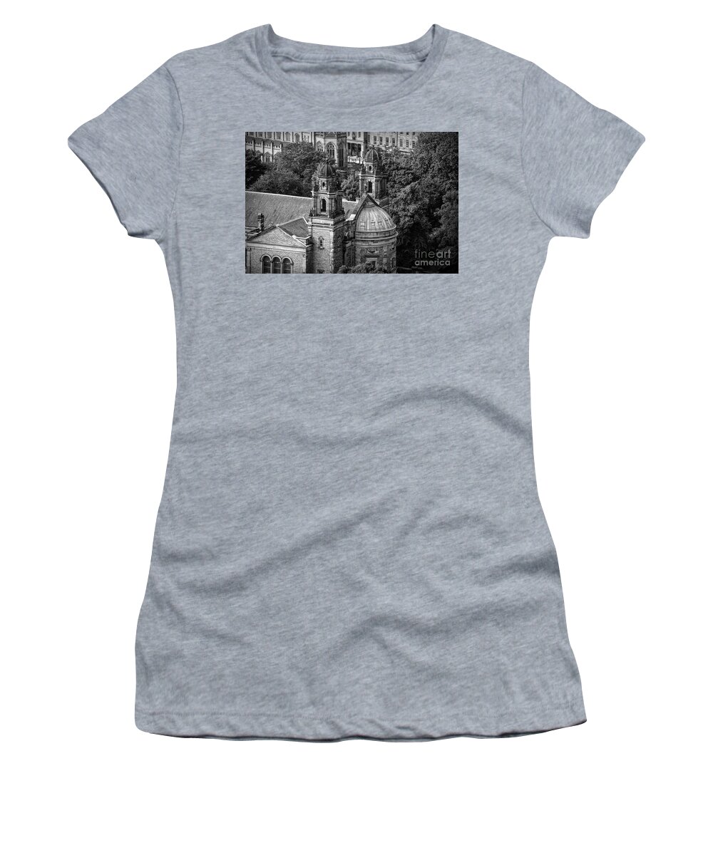 Edinburgh Women's T-Shirt featuring the photograph Black White Church Scotland Edinburgh Scotland by Chuck Kuhn